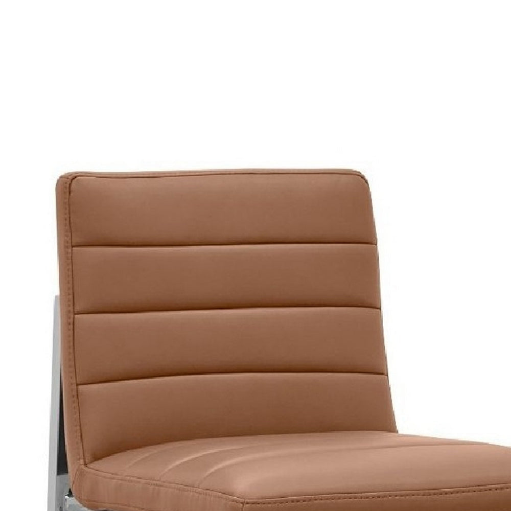 Eun 30 Inch Faux Leather Channel Barstool Chrome Legs Set of 2 Brown BM273663