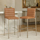 Eun 30 Inch Faux Leather Channel Barstool, Chrome Legs, Set of 2, Brown