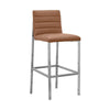 Eun 30 Inch Faux Leather Channel Barstool, Chrome Legs, Set of 2, Brown