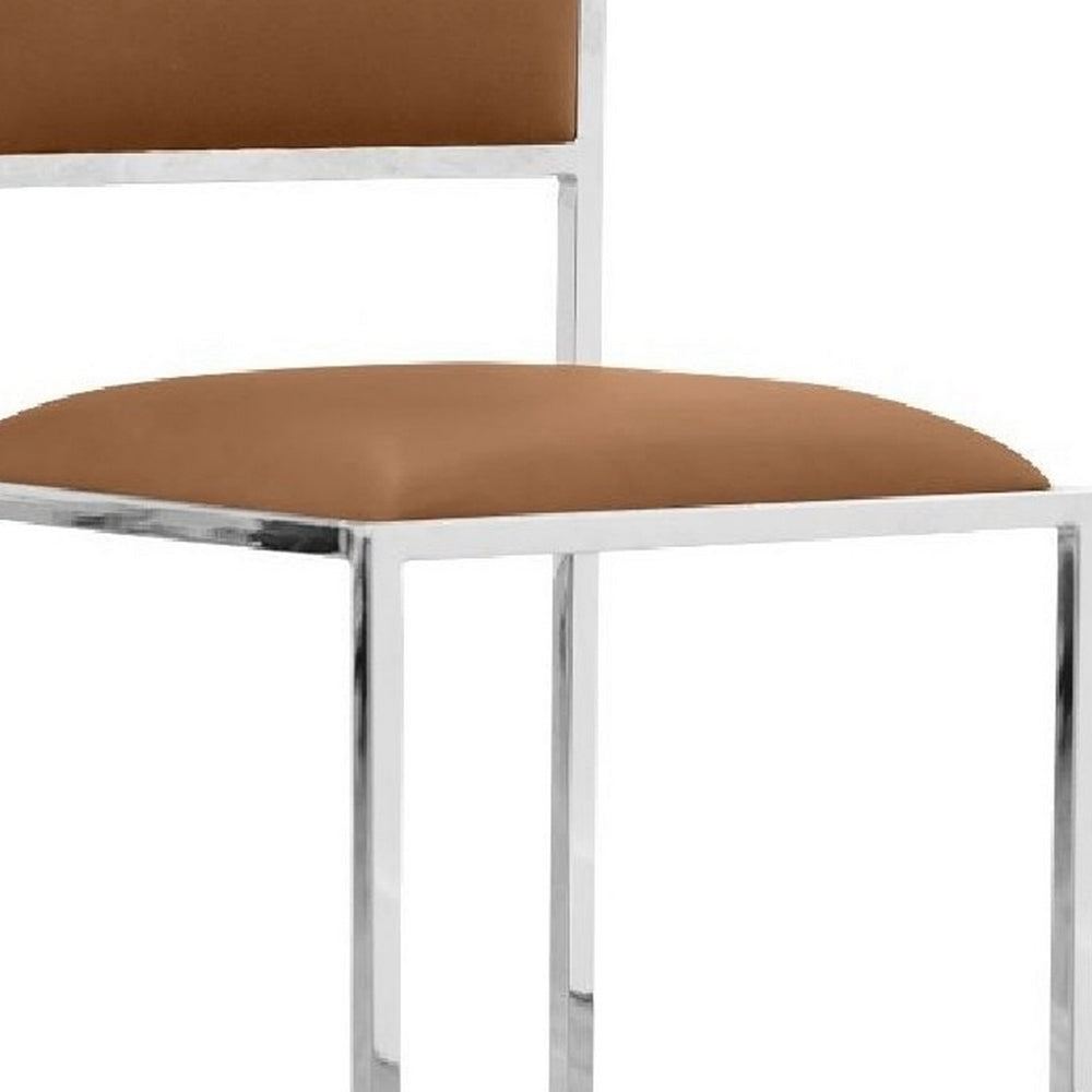 Eun 30 Inch Faux Leather Barstool Chrome Cross Base Set of 2 Brown BM273664