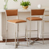 Eun 30 Inch Faux Leather Barstool, Chrome Cross Base, Set of 2, Brown