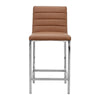 Eun 26 Inch Vegan Faux Leather Counter Stool Chrome Legs Set of 2 Brown BM273665