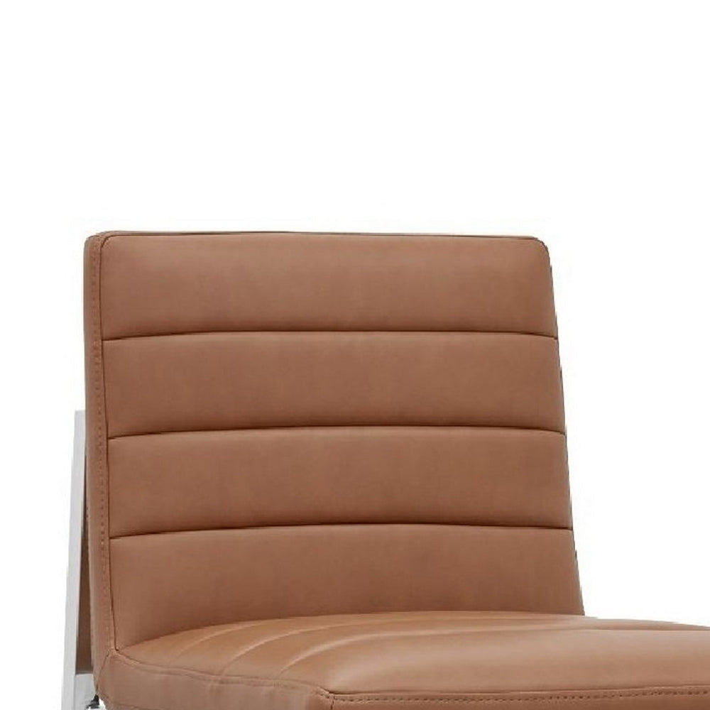 Eun 26 Inch Vegan Faux Leather Counter Stool Chrome Legs Set of 2 Brown BM273665