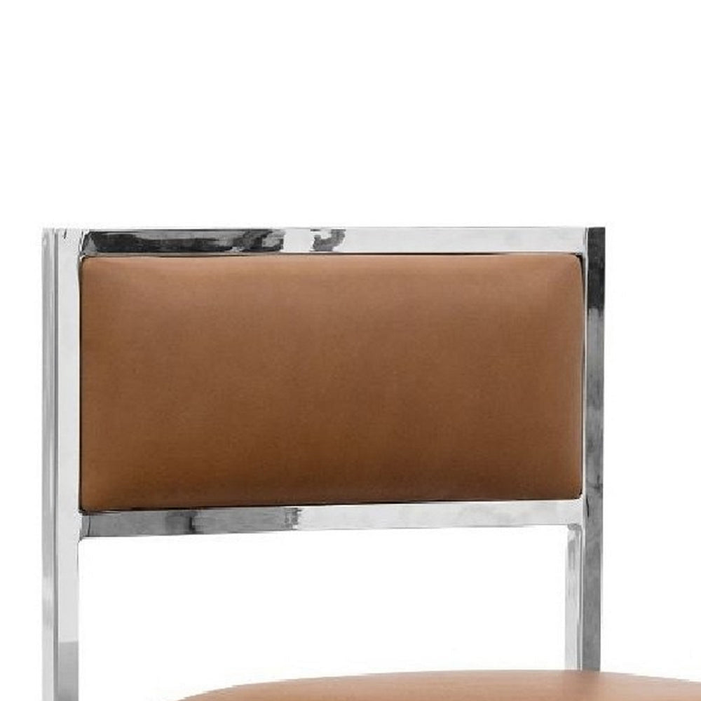 Eun 26 Inch Faux Leather Counter Stool Chrome Base Set of 2 Brown BM273666