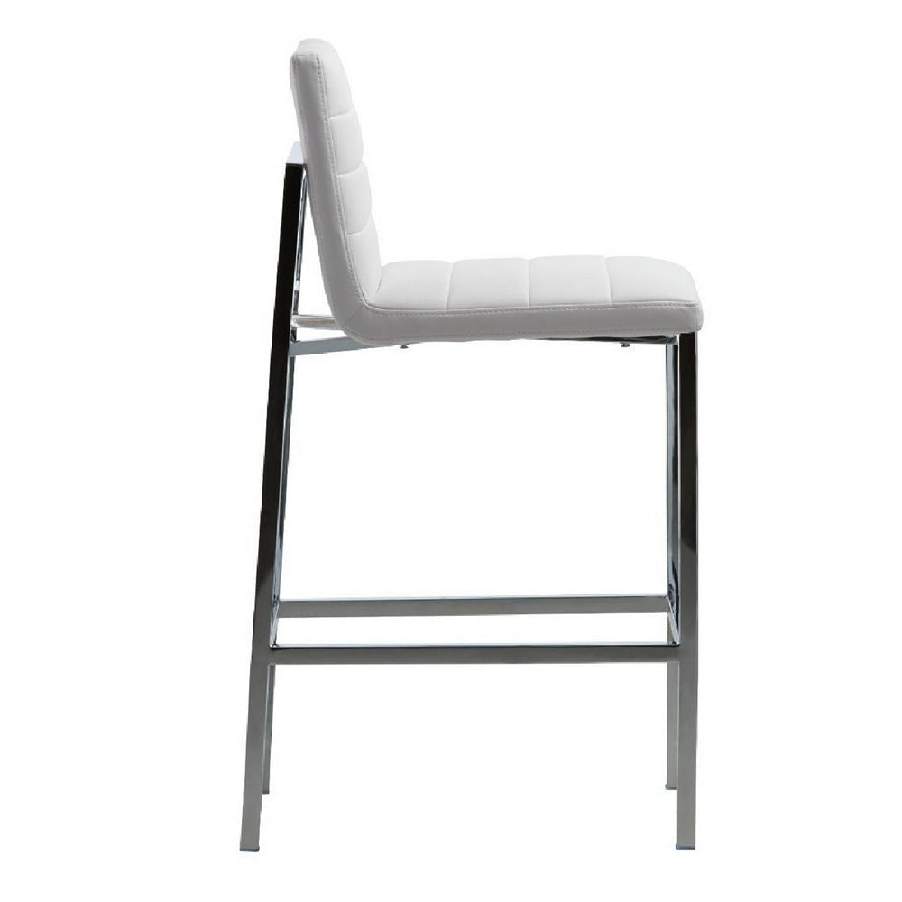 Eun 30 Inch Faux Leather Channel Barstool Chrome Legs Set of 2 White BM273669