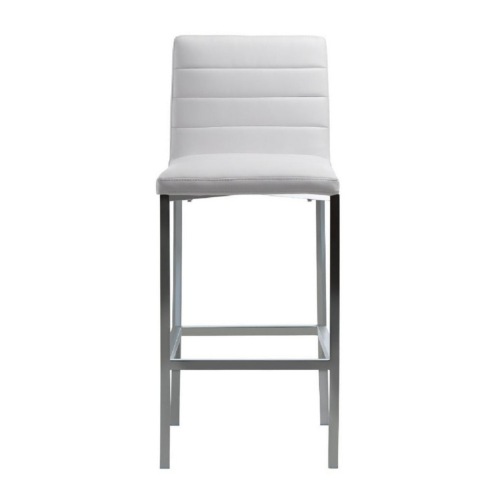 Eun 30 Inch Faux Leather Channel Barstool Chrome Legs Set of 2 White BM273669
