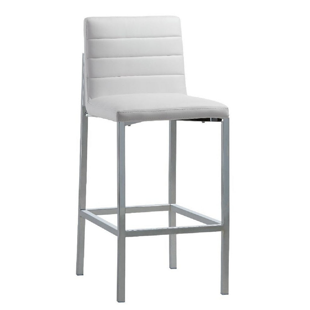 Eun 30 Inch Faux Leather Channel Barstool, Chrome Legs, Set of 2, White