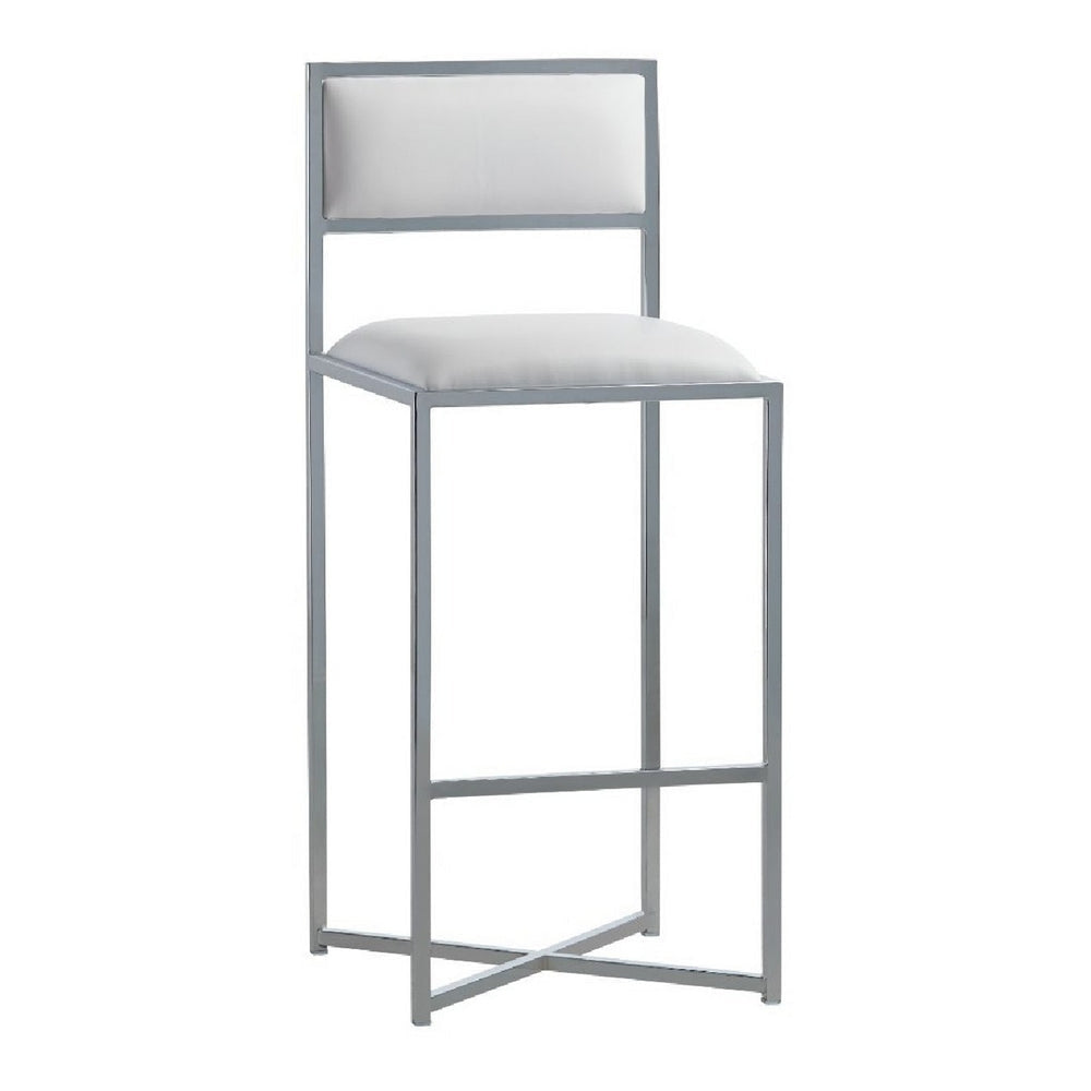 Eun 30 Inch Vegan Faux Leather Barstool, Chrome Base, Set of 2, White