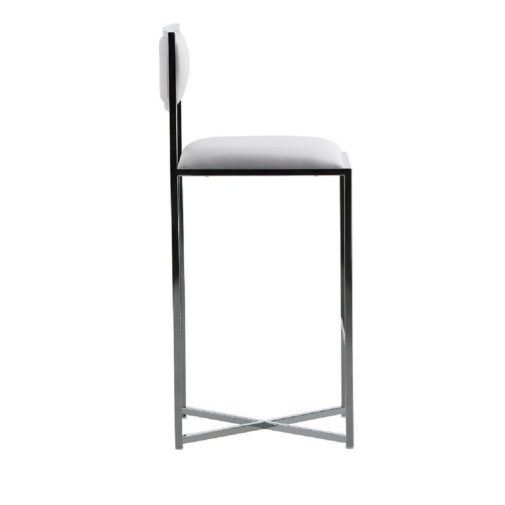 Eun 30 Inch Vegan Faux Leather Barstool Chrome Base Set of 2 White
