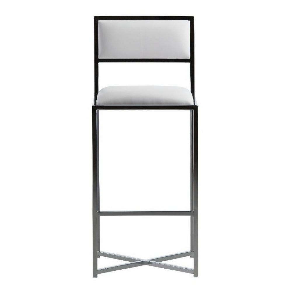 Eun 30 Inch Vegan Faux Leather Barstool Chrome Base Set of 2 White