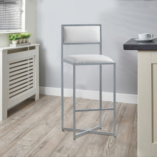 Eun 30 Inch Vegan Faux Leather Barstool, Chrome Base, Set of 2, White