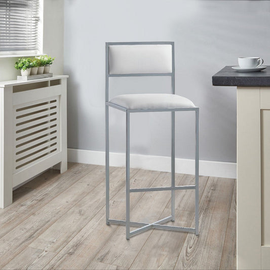 Eun 30 Inch Vegan Faux Leather Barstool, Chrome Base, Set of 2, White