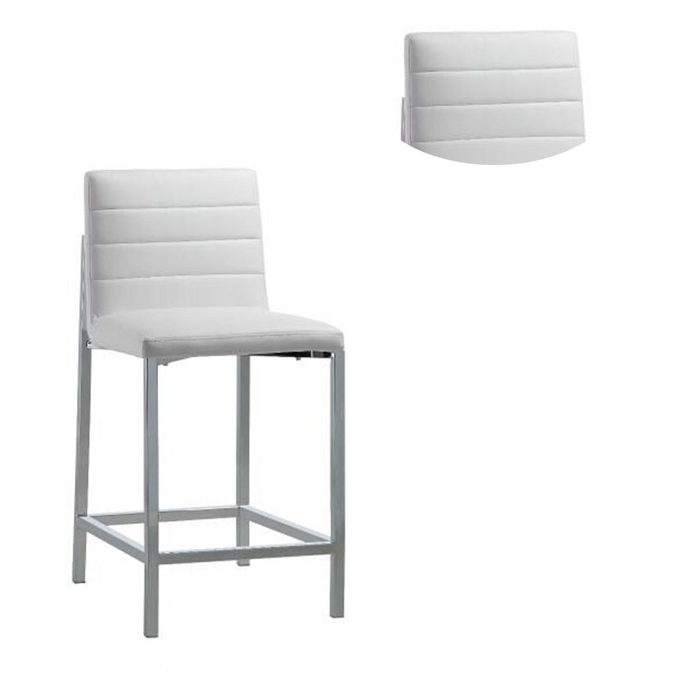 Eun 26 Inch Faux Leather Channel Counter Stool Chrome Set of 2 White BM273671