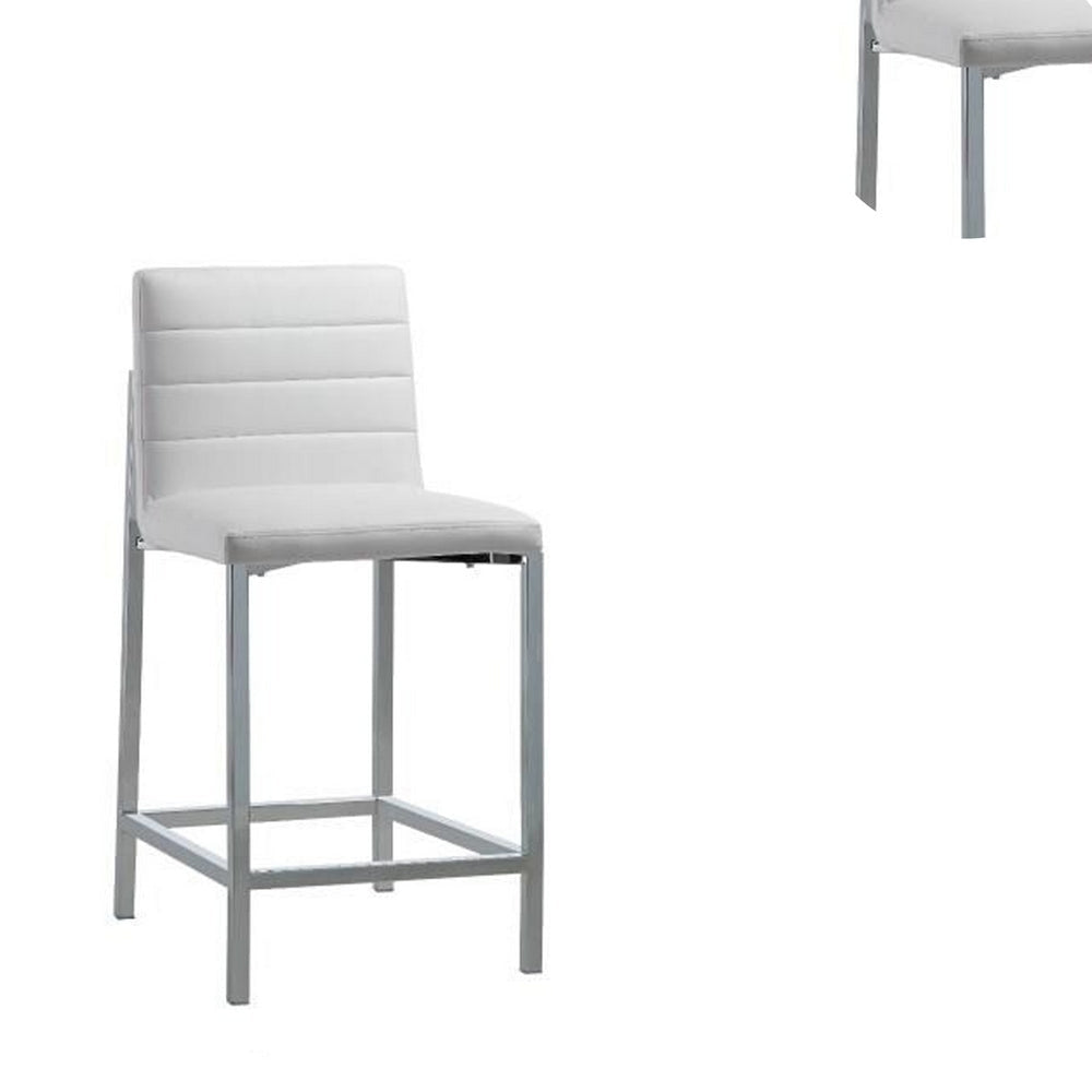 Eun 26 Inch Faux Leather Channel Counter Stool Chrome Set of 2 White BM273671