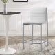 Eun 26 Inch Faux Leather Channel Counter Stool, Chrome, Set of 2, White
