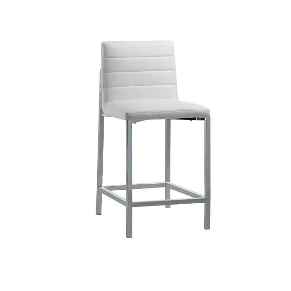 Eun 26 Inch Faux Leather Channel Counter Stool, Chrome, Set of 2, White