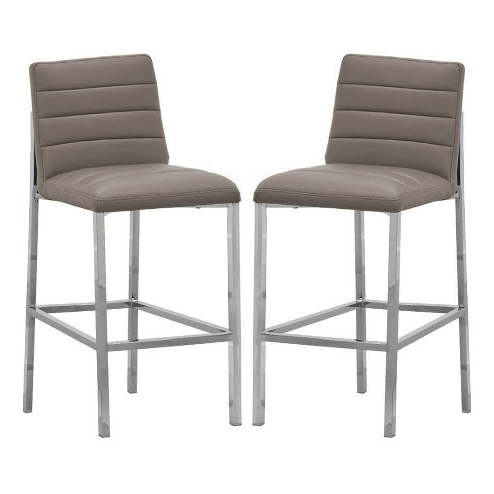 Eun 30 Inch Faux Leather Channel Barstool Chrome Legs Set of 2 Gray By Casagear Home BM273675