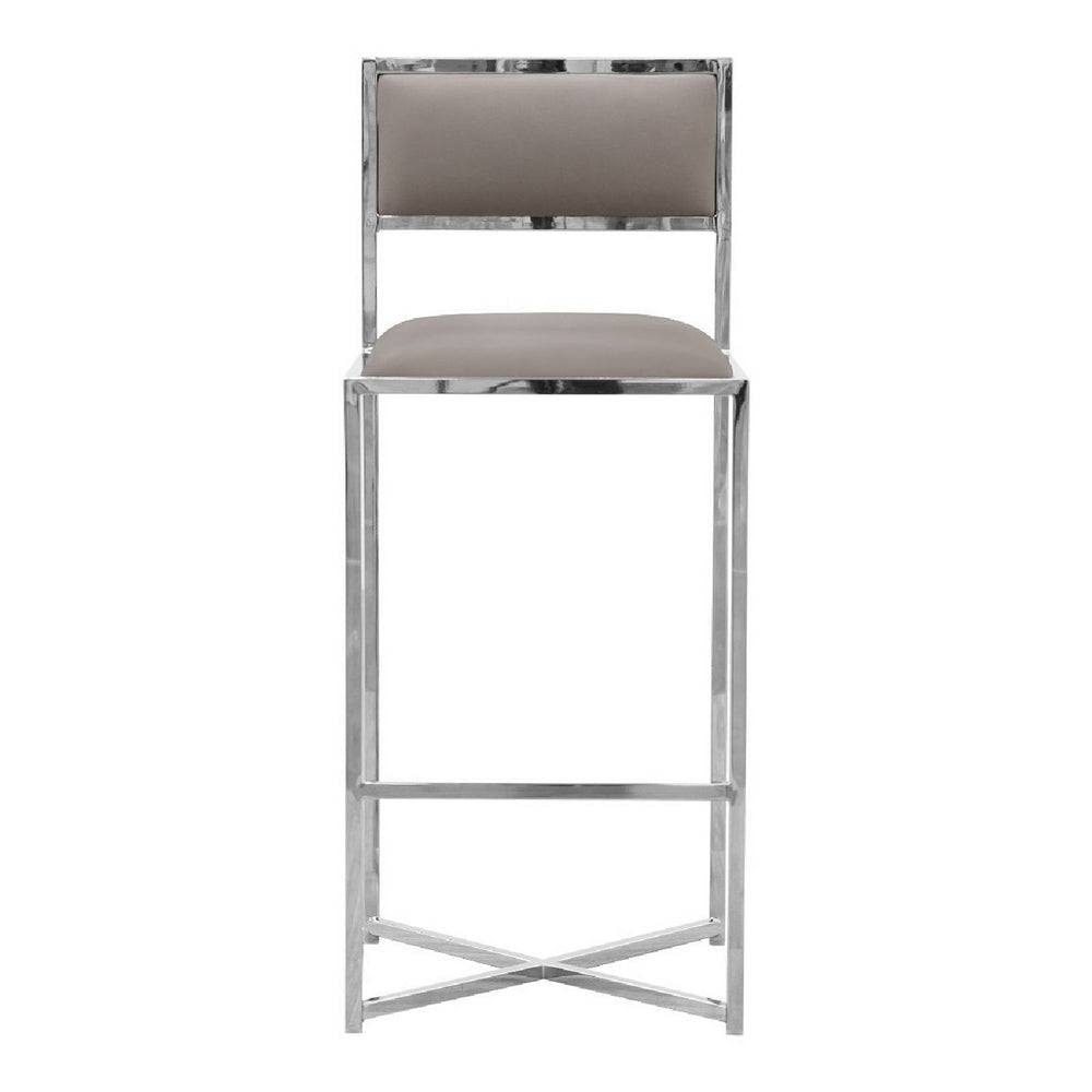 Eun 30 Inch Vegan Faux Leather Barstool Chrome Base Set of 2 Gray