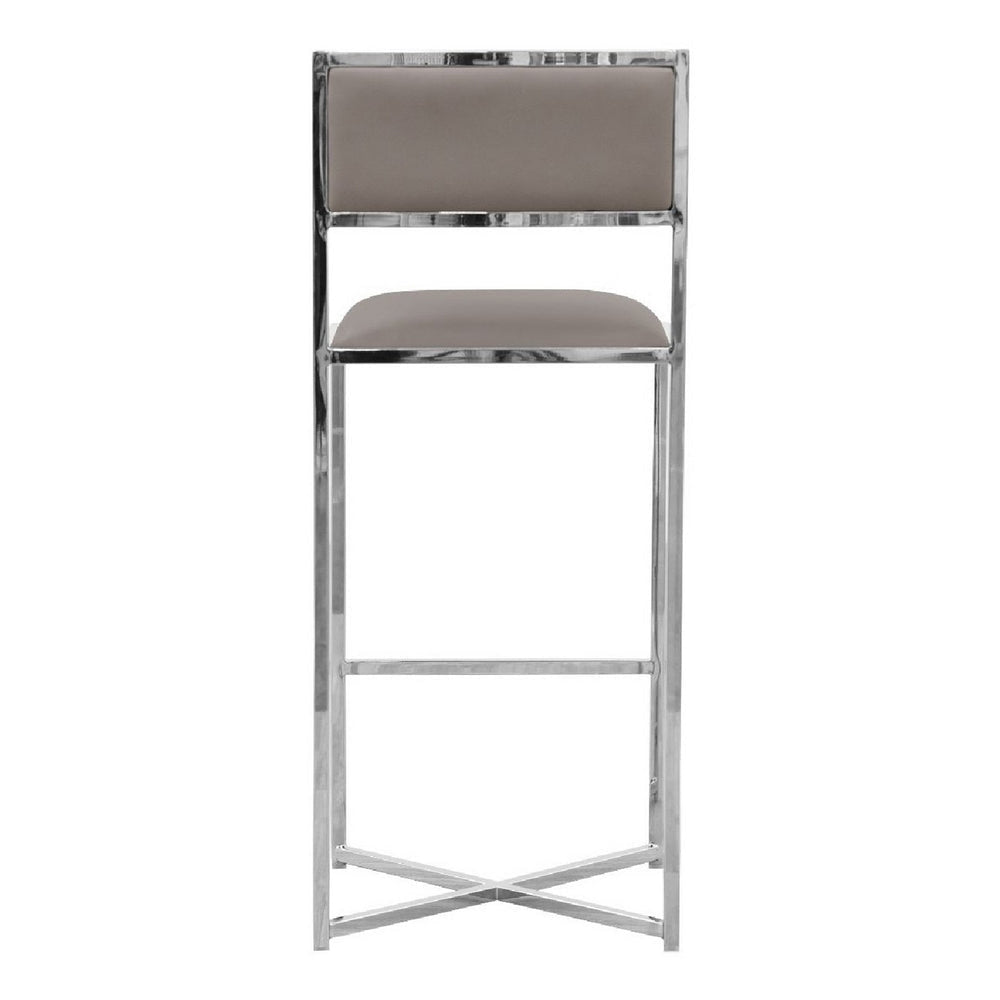 Eun 30 Inch Vegan Faux Leather Barstool Chrome Base Set of 2 Gray