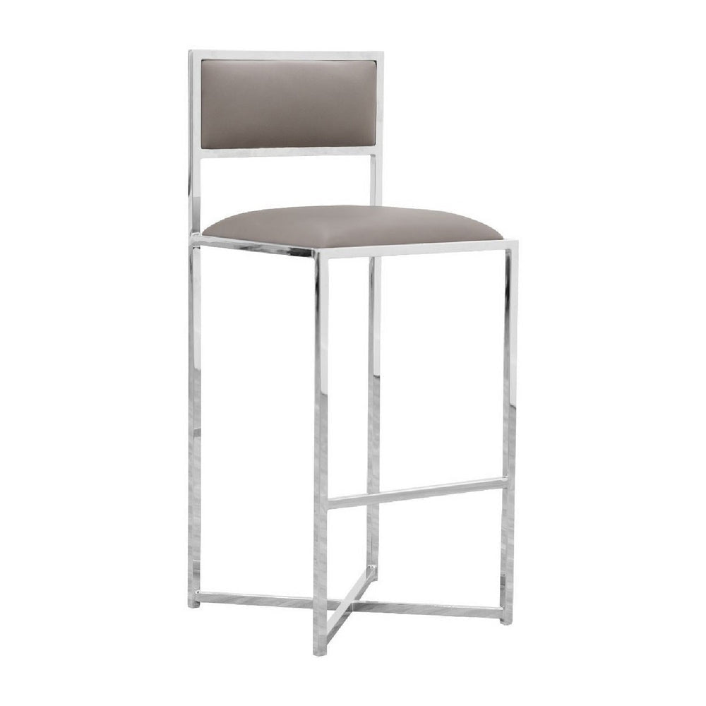 Eun 30 Inch Vegan Faux Leather Barstool, Chrome Base, Set of 2, Gray