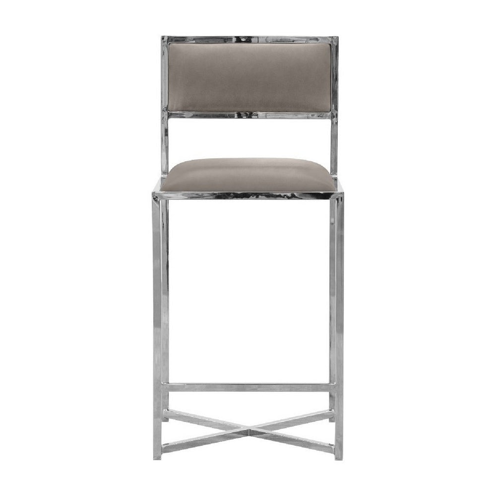 Eun 26 Inch Vegan Faux Leather Counter Stool Chrome Base Set of 2 Gray BM273678
