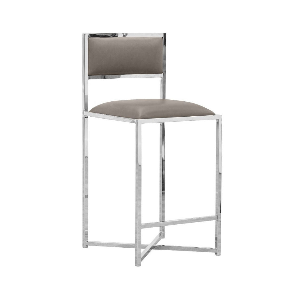 Eun 26 Inch Vegan Faux Leather Counter Stool, Chrome Base, Set of 2, Gray