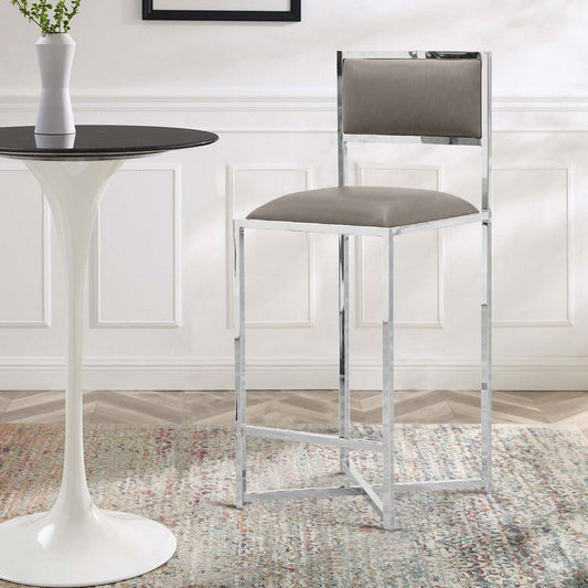 Eun 26 Inch Vegan Faux Leather Counter Stool, Chrome Base, Set of 2, Gray