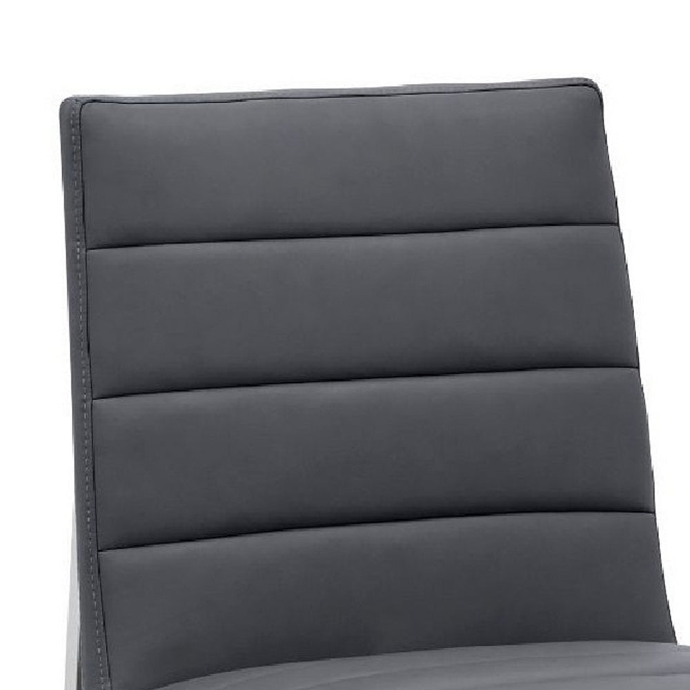 Eun 23 Inch Faux Leather Dining Chair Chrome Legs Set of 2 Dark Gray BM273679