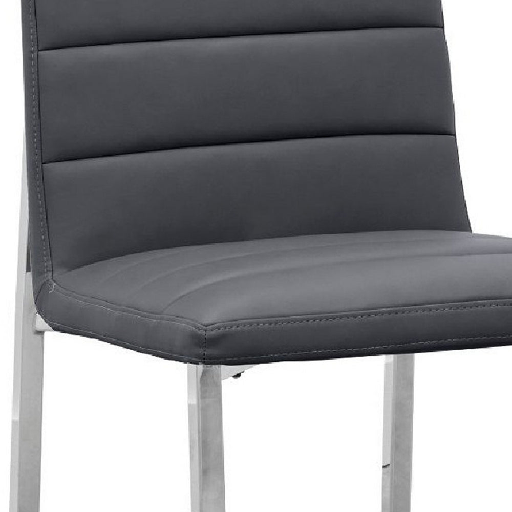 Eun 23 Inch Faux Leather Dining Chair Chrome Legs Set of 2 Dark Gray BM273679
