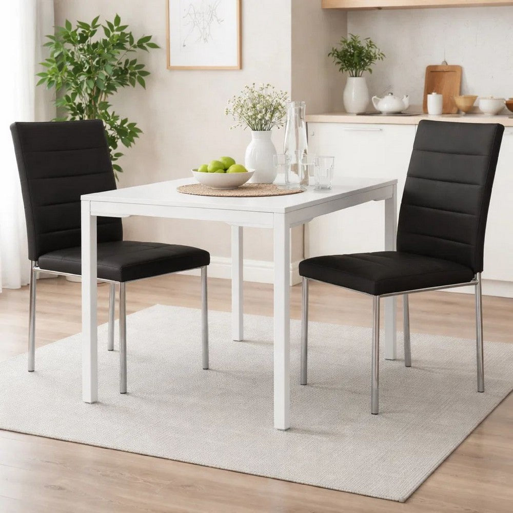 Eun 23 Inch Faux Leather Dining Chair, Chrome Legs, Set of 2, Dark Gray