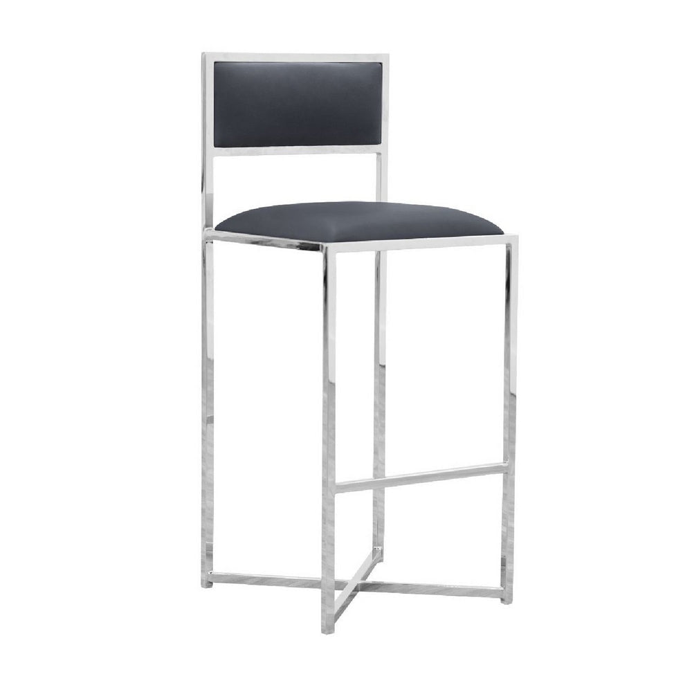 Eun 30 Inch Vegan Faux Leather Barstool, Chrome Base, Set of 2, Dark Gray