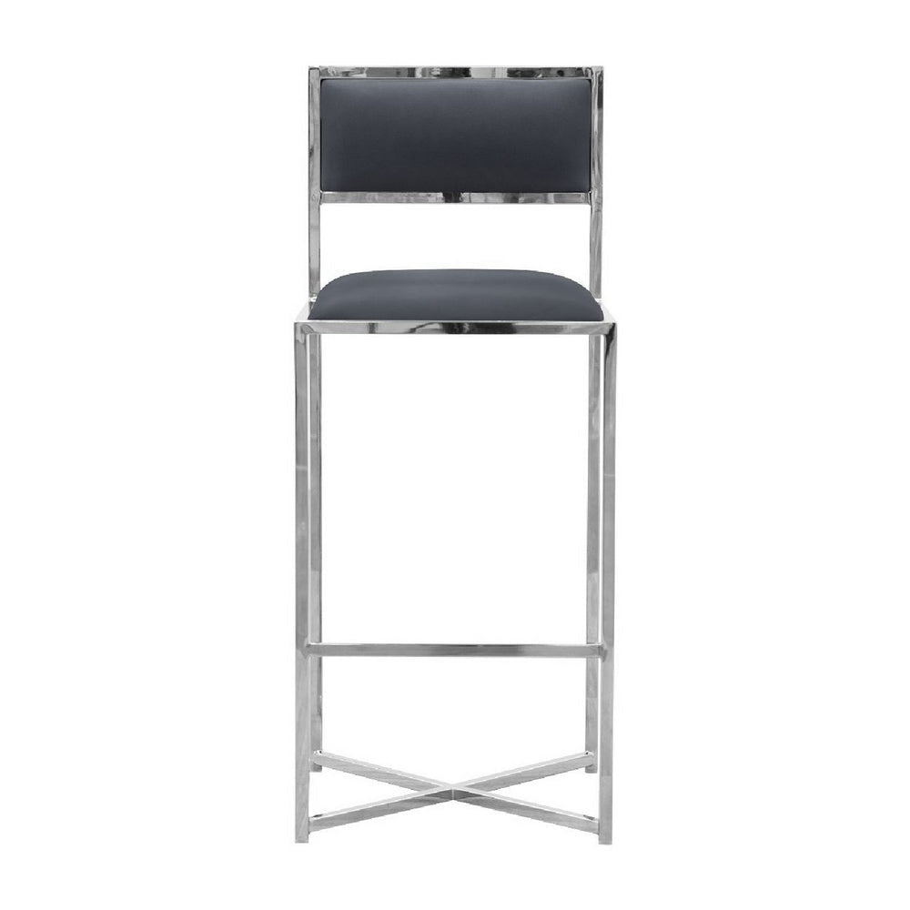 Eun 30 Inch Vegan Faux Leather Barstool Chrome Base Set of 2 Dark Gray BM273682