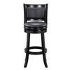 29 Inch Pio Solid Wood Swivel Barstool Vegan Faux Leather Curved Backrest Black By Casagear Home BM273789