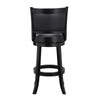 29 Inch Pio Solid Wood Swivel Barstool Vegan Faux Leather Curved Backrest Black By Casagear Home BM273789