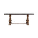 83 Inch Concrete Top Dining Table, Acacia Wood, Turned Pedestal Base, Gray