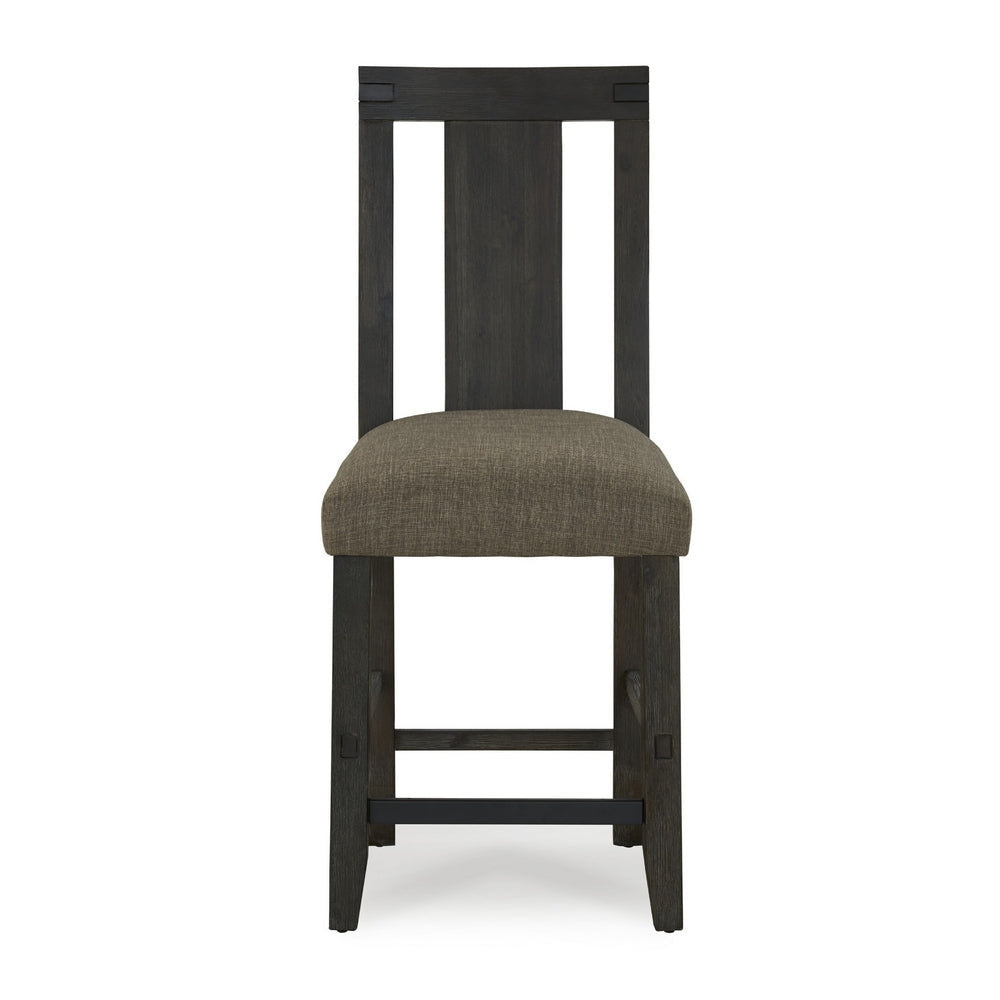 43 Inch Pim Acacia Wood Counter Stool Panel Back Design Set of 2 Gray BM273932