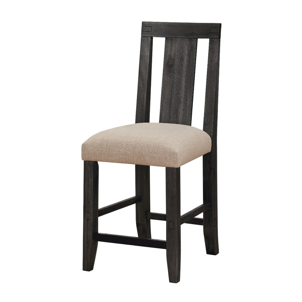 43 Inch Pim Acacia Wood Counter Stool, Panel Back Design, Set of 2, Gray