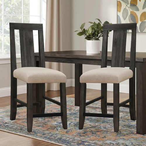 43 Inch Pim Acacia Wood Counter Stool, Panel Back Design, Set of 2, Gray