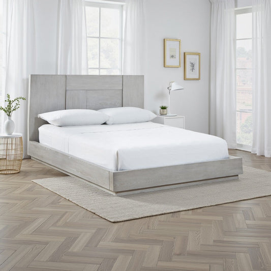 Joe Mahogany Wood Modern Platform Queen Bed, Plinth Base, Gray