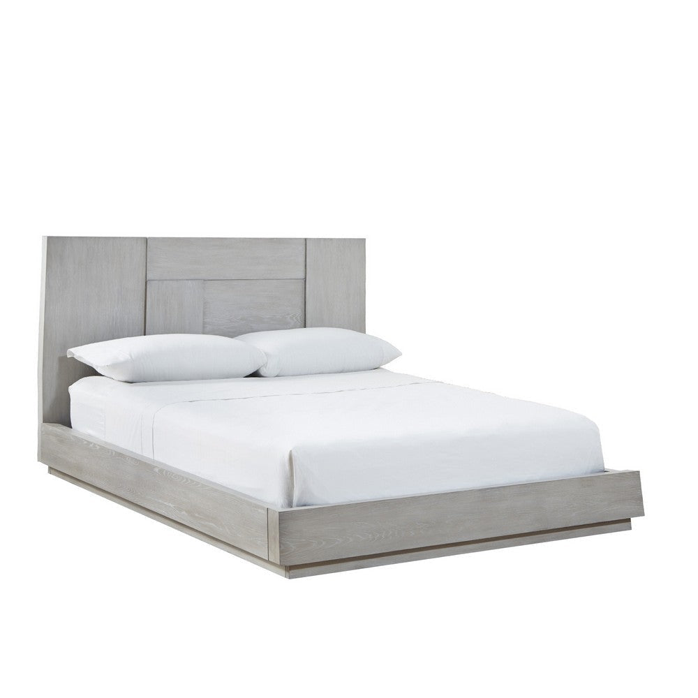 Joe Mahogany Wood Modern Platform Queen Bed, Plinth Base, Gray