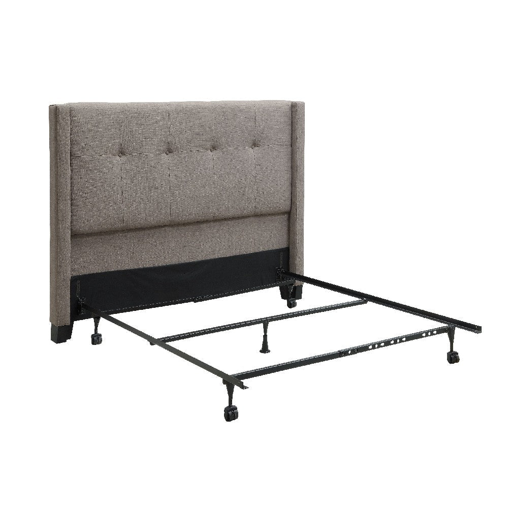Adams Queen Size Headboard Adjustable Metal Legs Tufted Linen Gray