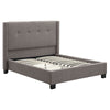 Adams Low Profile Queen Bed Piped Edges Tufted Linen Gray