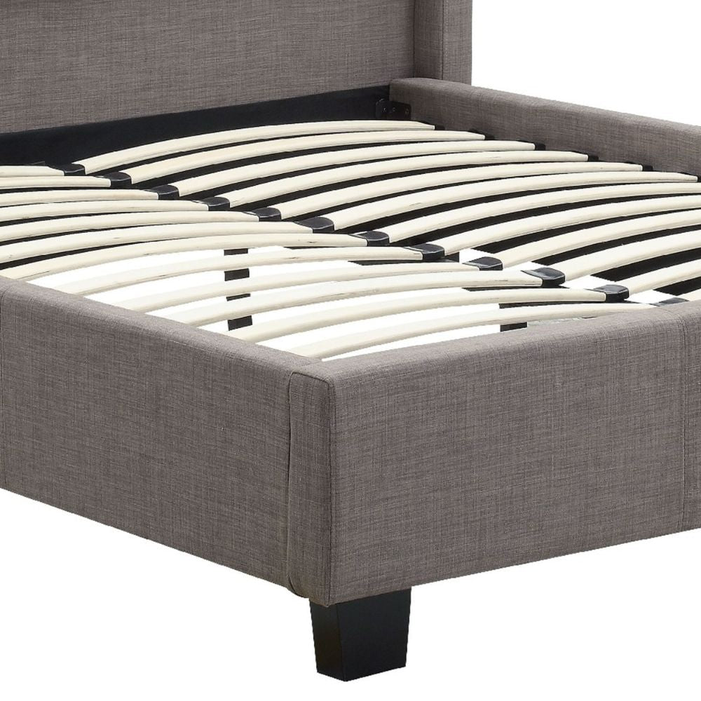 Adams Low Profile Queen Bed Piped Edges Tufted Linen Gray