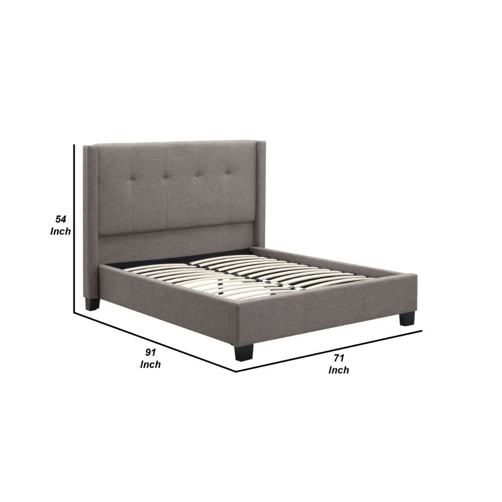Adams Low Profile Queen Bed Piped Edges Tufted Linen Gray