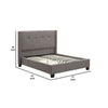 Adams Low Profile Queen Bed Piped Edges Tufted Linen Gray