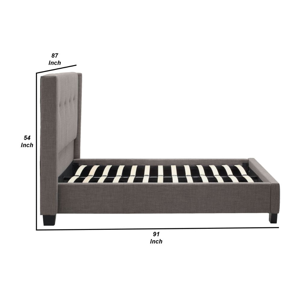 Adams Low Profile King Bed Piped Edges Tufted Linen Gray