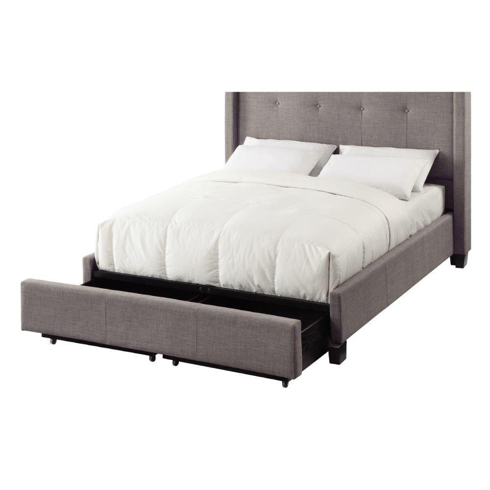 Adams Low Profile Queen Bed Tufted Linen Wide Storage Gray