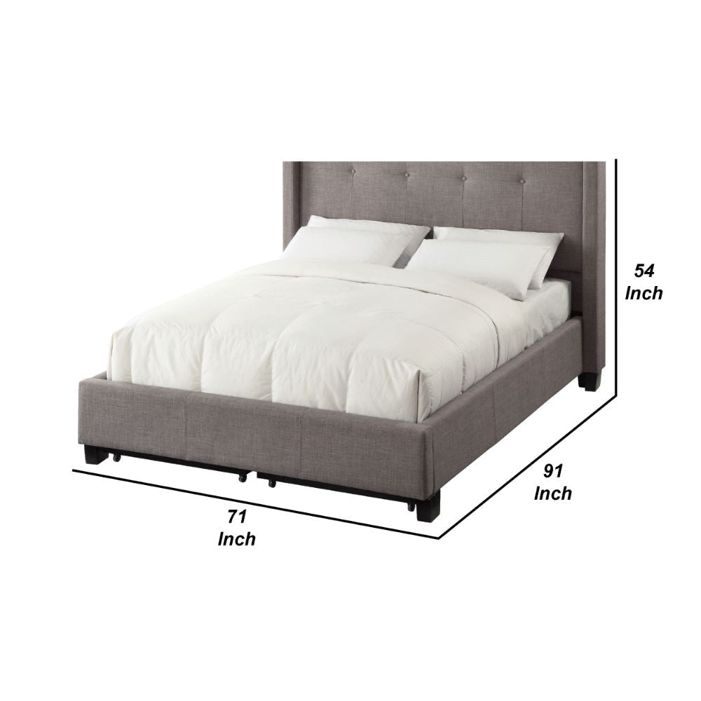 Adams Low Profile Queen Bed Tufted Linen Wide Storage Gray