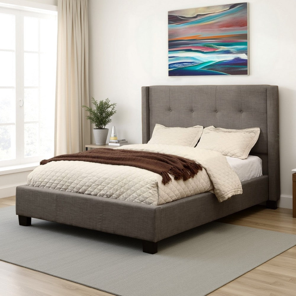 Adams Low Profile Queen Bed, Tufted Linen, Wide Storage, Gray