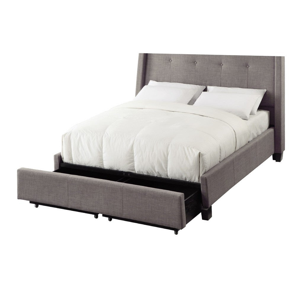 Adams Low Profile King Bed Tufted Linen Wide Storage Gray